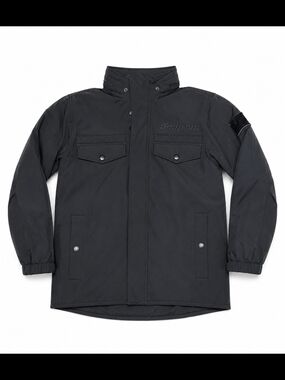 Snap-On Youth Black Raincoat with High Collar and Snap Pockets Size M